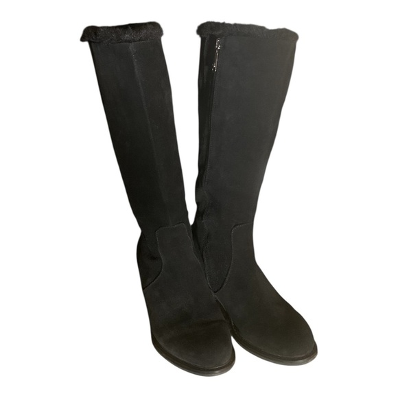 Blondo Waterproof Tall Suede Faux Fur Trim 100% Wool Lining Block H2” Black 8.5 - Picture 2 of 9